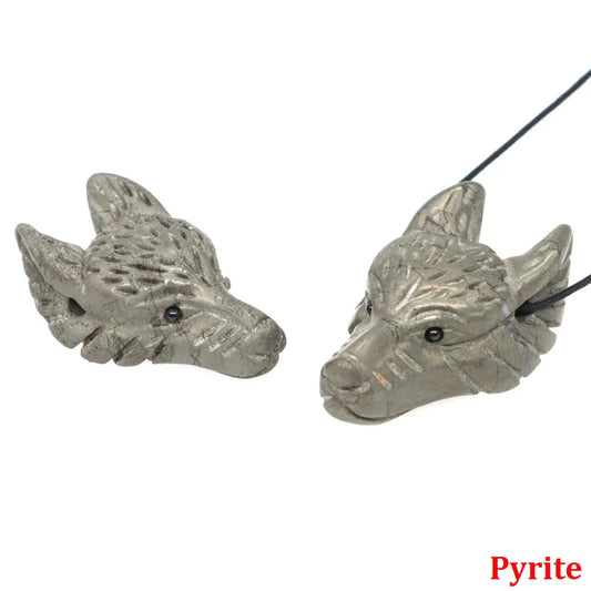 1.5" Wolf Head Pendant โ Hand-Carved Natural Crystal Animal Figurine for Healing & Jewelry