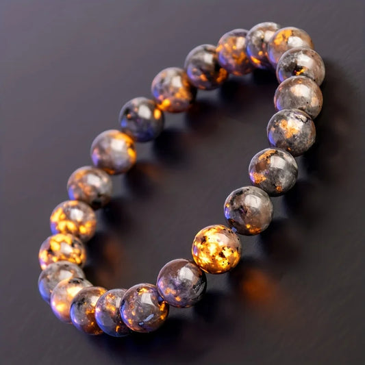 Natural Yooperlite Bracelet โ UV Reactive Flame Beads for Meditation & Healing
